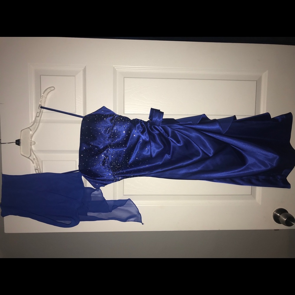 Blue prom dress with shaw